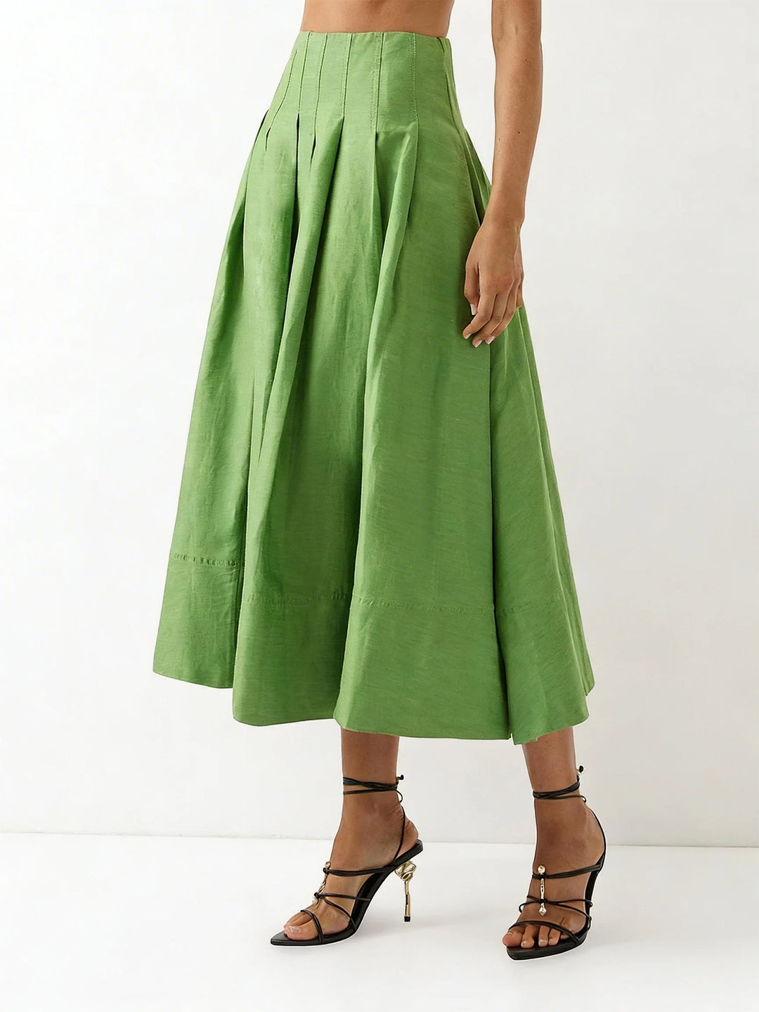Dame Elegant Midi Nederdel med Flydende Snit og Sidelommer