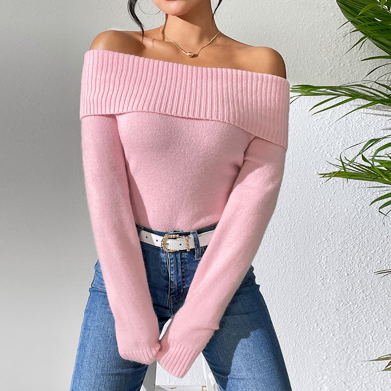 Femme Off-Shoulder Pullover med ribstruktur og blød greb Stilla