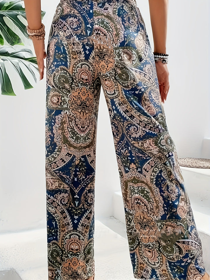 Dame Bred Palazzo-Bukser i flydende materiale med moderne Paisley-mønster Stilla