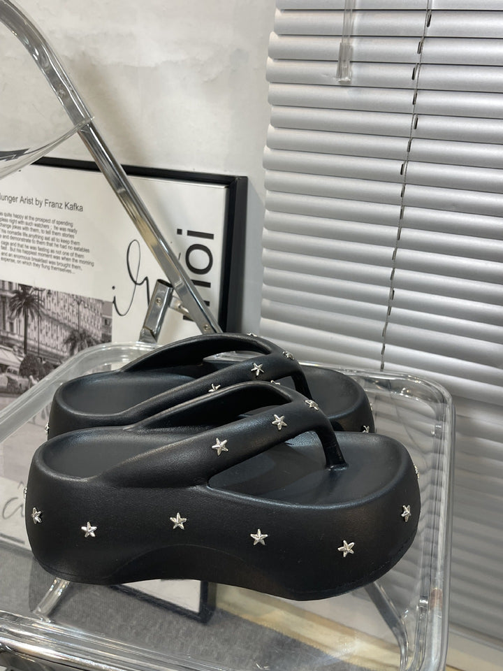 Dame komfortable flip-flops med dekorativ stjernesmuck Stilla