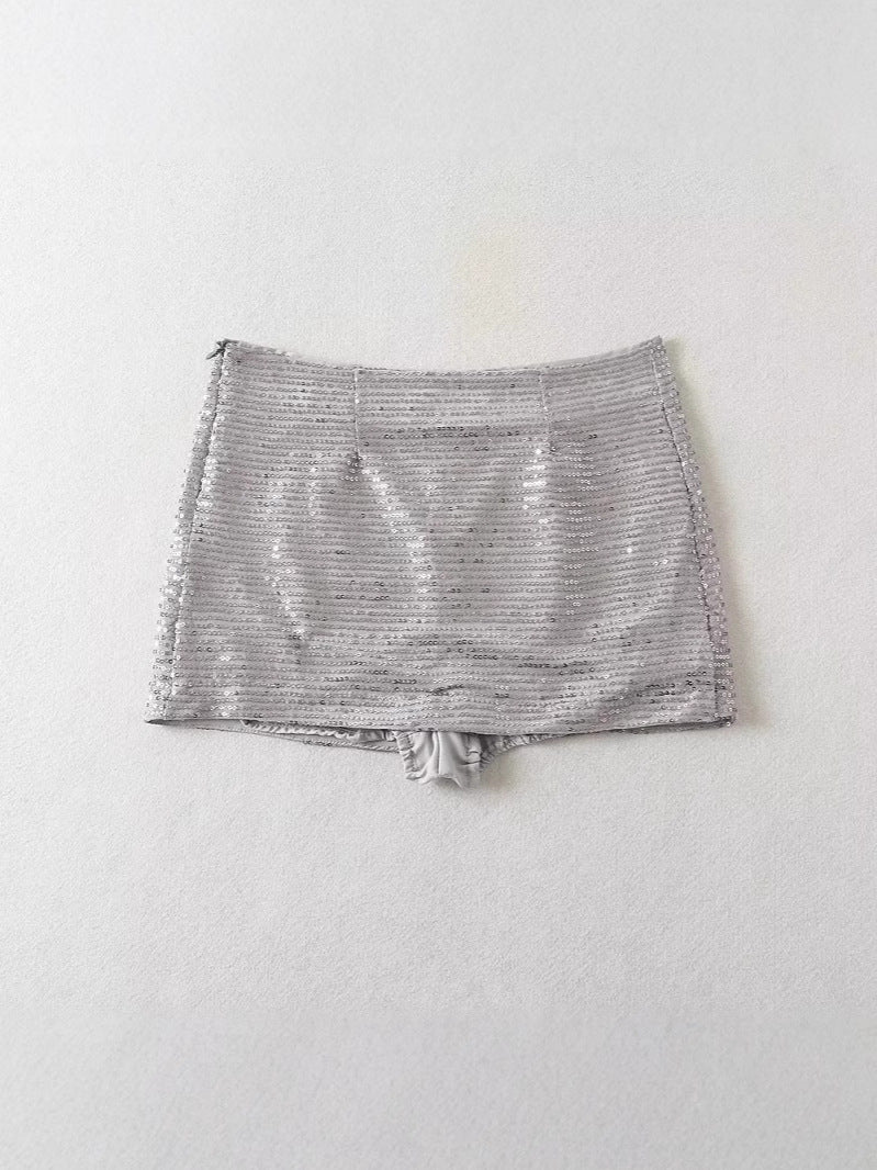 Dame Glitrende Mini Skørt med elastisk linning og elegant glans Stilla
