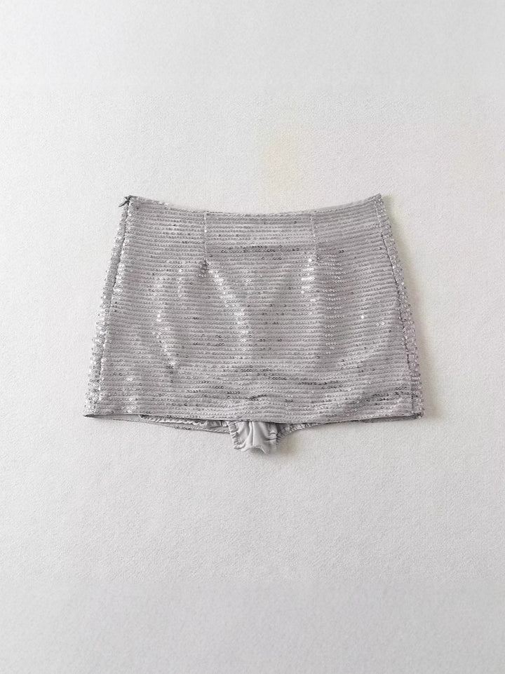 Dame Glitrende Mini Skørt med elastisk linning og elegant glans Stilla
