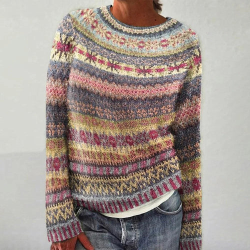 Damer hyggelig strikket sweater med farverigt mønster og afslappet snit Stilla
