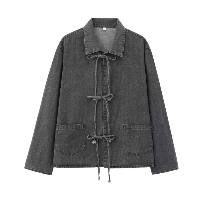 Dame Casual Denim Utility Jakke med Snøre Stilla