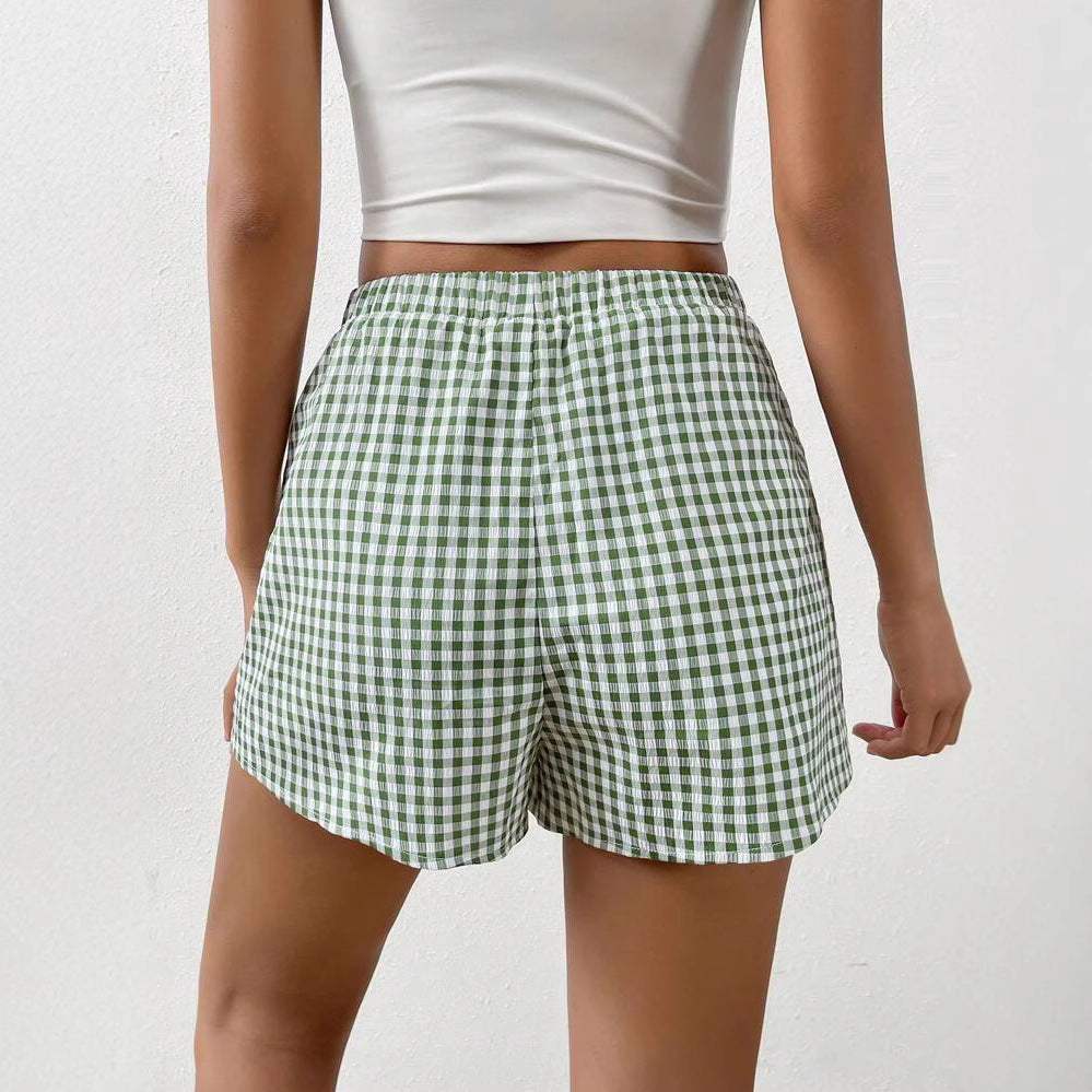 Dame Viskose Shorts med ternet design og elastisk talje Stilla