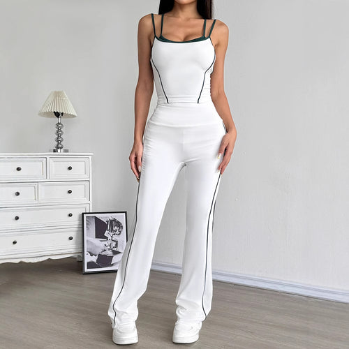 Dame Sporty To-Delt Sæt med stilfuld Crop-Top og løse Leggings Skovae