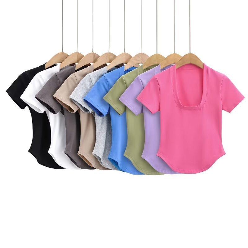 Damer Figurtilpasset Basic T-shirt med rund halsudskæring lavet af højkvalitets bomuldsblanding Stilla