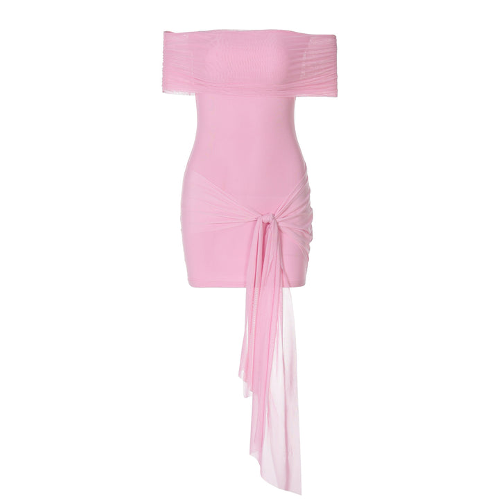 Dame Off-Shoulder Mini-Kjole med legende Flæsekanter og Indpakning-Detalje Stilla