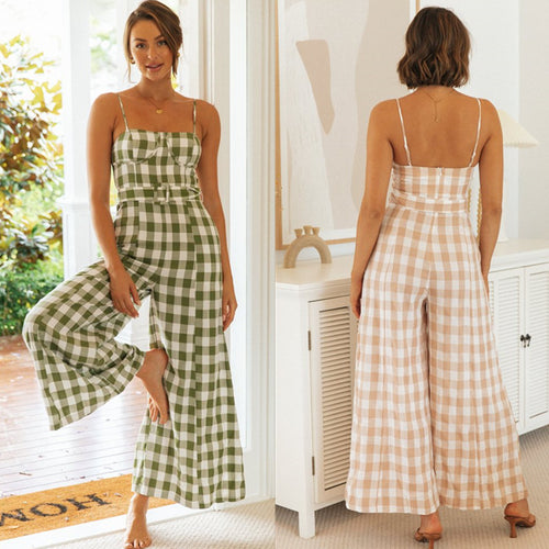 Kvinder jumpsuit med ternet mønster og taljebælte Stilla