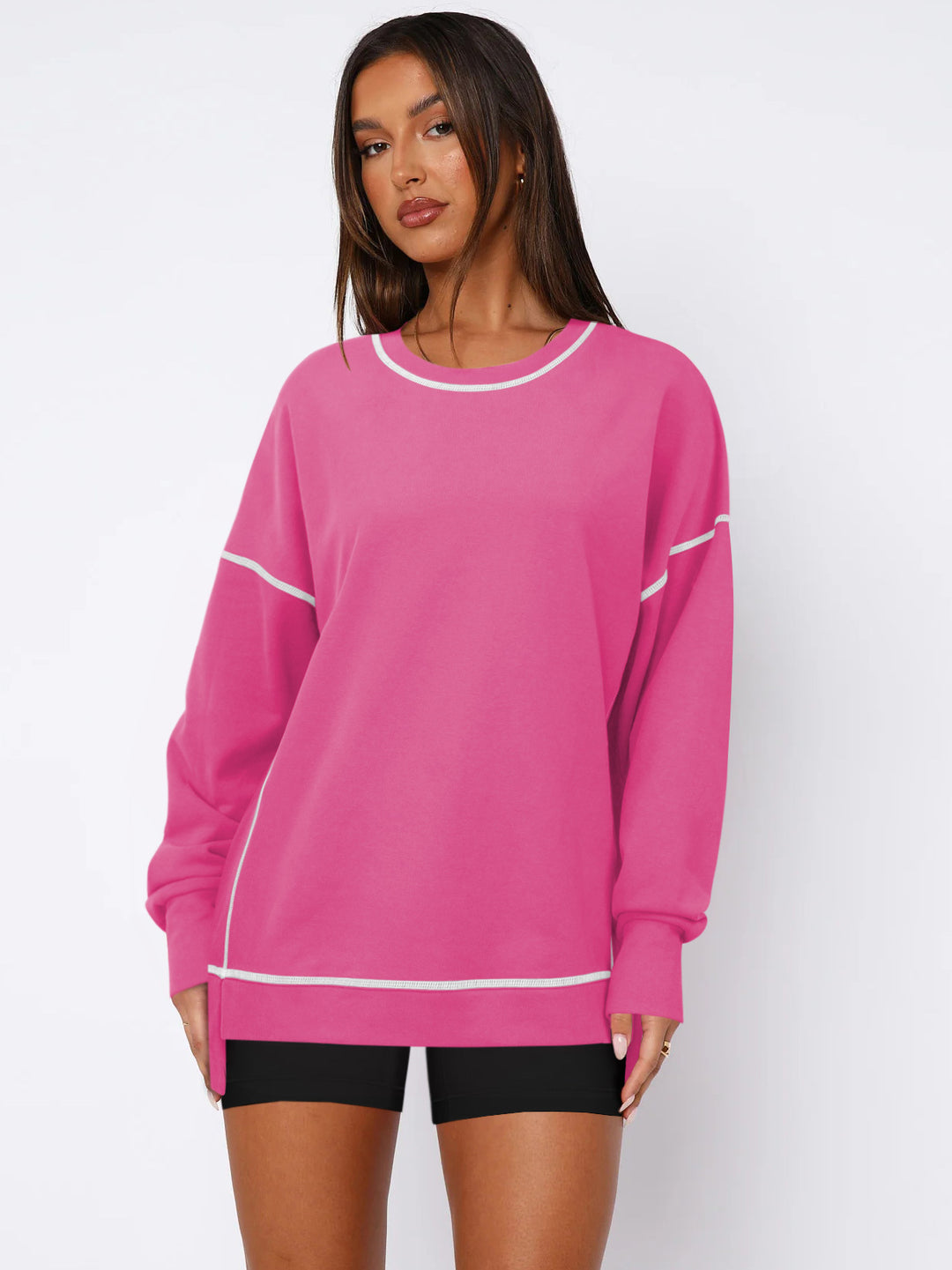 Dame Sporty Oversized Pullover med Kontrast syninger Stilla