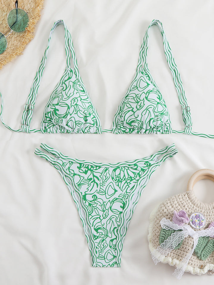 Dame Triangel-Bikini-Sæt med justerbare stropper og blomstret mønster Skovae