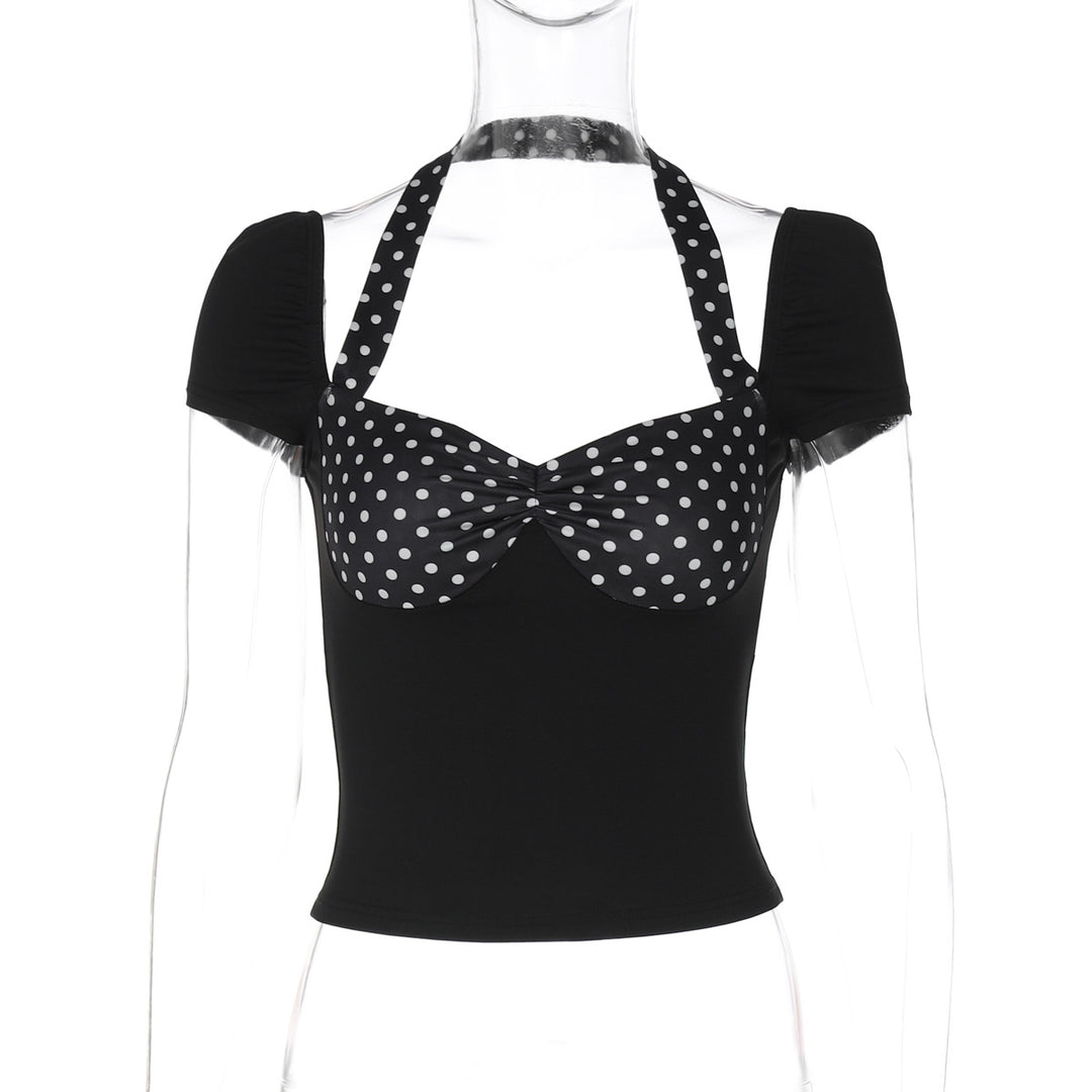 Dame Polka-Dots Top med Rynkninger Skovae