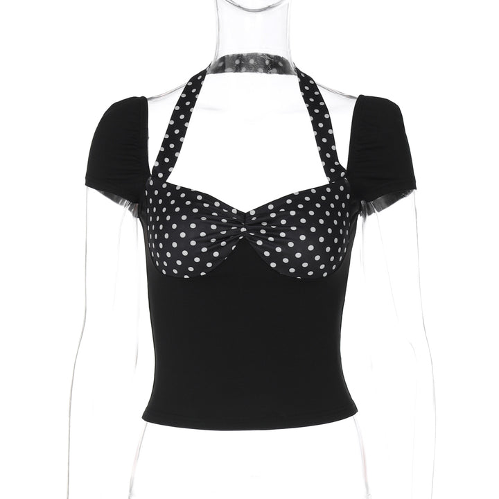 Dame Polka-Dots Top med Rynkninger Skovae