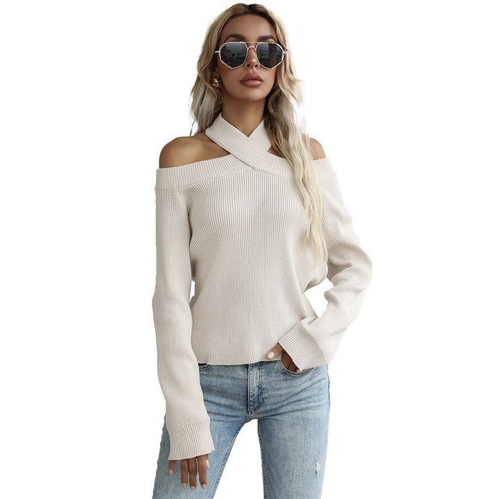 Kvinders Off-Shoulder Strik Sweater med Modebrede Ærmer Stilla