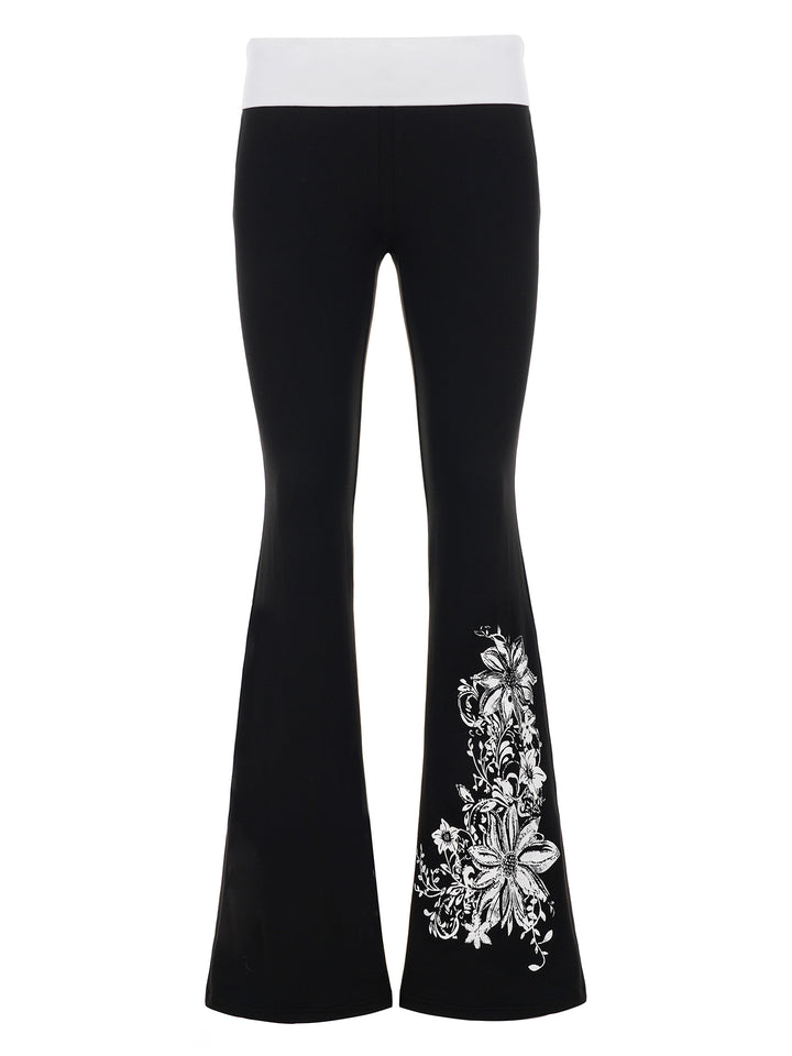 Dame Flared Leggings med blomstermønster Skovae