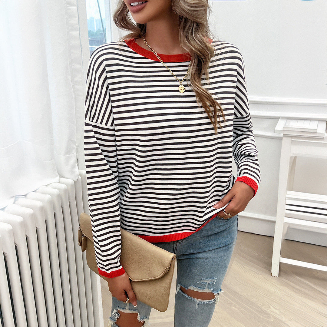 Dame Løsstrikket sweater med farverige accenter