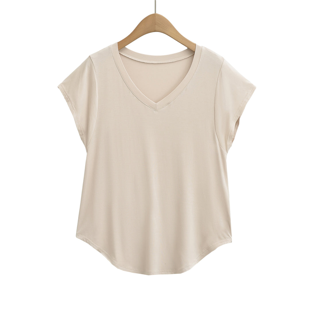 Damer V-hals Casual T-shirt med afslappet pasform og elastisk materiale Stilla
