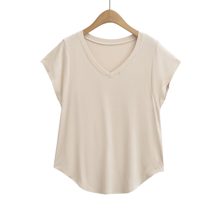 Damer V-hals Casual T-shirt med afslappet pasform og elastisk materiale Stilla