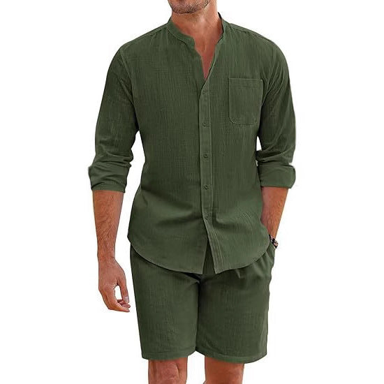 Herrer Casual Linnedragt sæt med kort skjorte og komfortable shorts Stilla