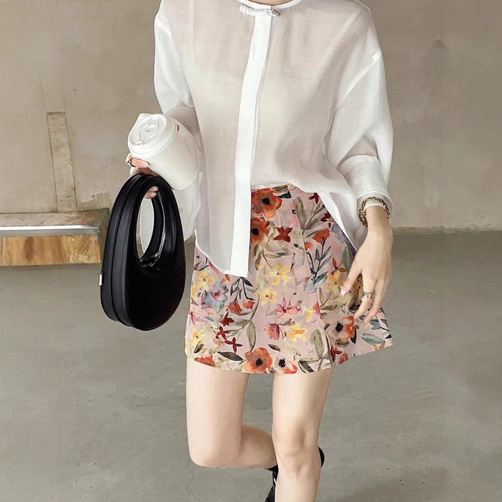 Dame floral mini nederdel med frisk design og elastisk talje Stilla