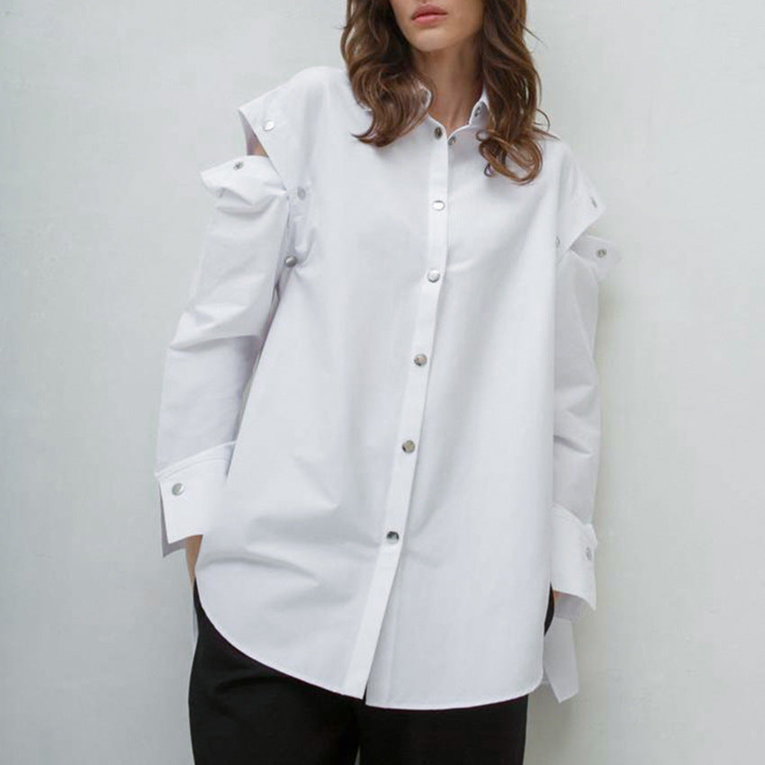 Dame Oversized Skjorte med asymmetrisk snit og modige detaljer Stilla