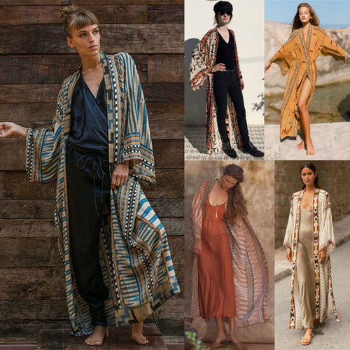 Dame Farverig Kimono med vidt snit og unikt mønster Stilla