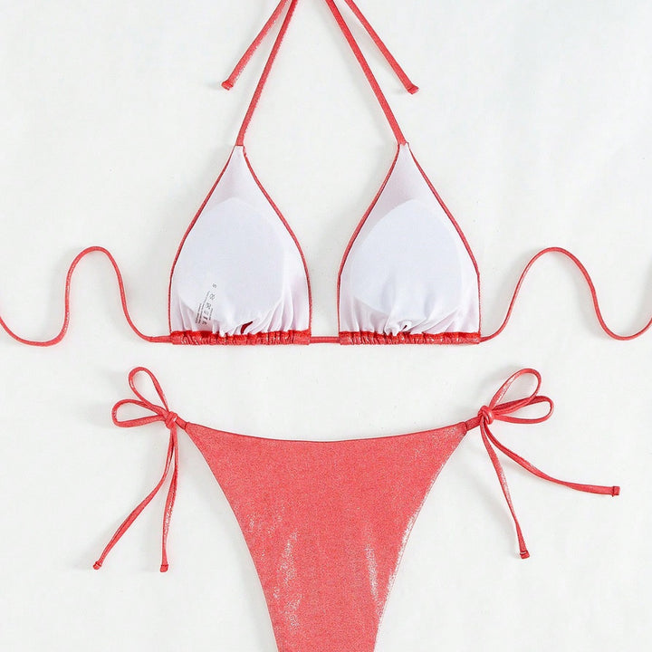 Dame Triangel-Bikini med glinsende overflade og justerbare snore Stilla
