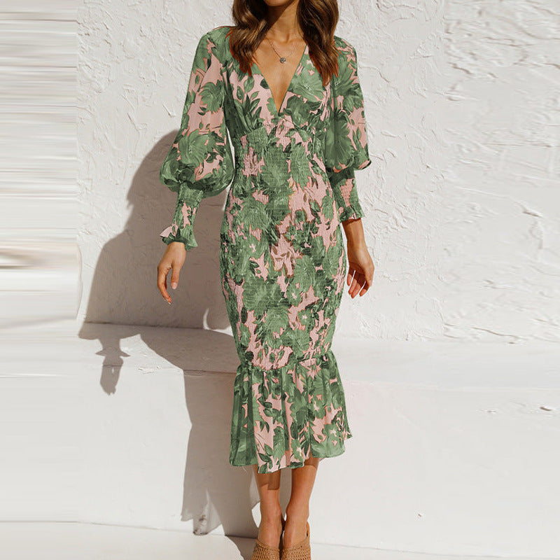 Kvinders Bodycon kjole med flæsekanter og glamorøst blomsterprint Stilla