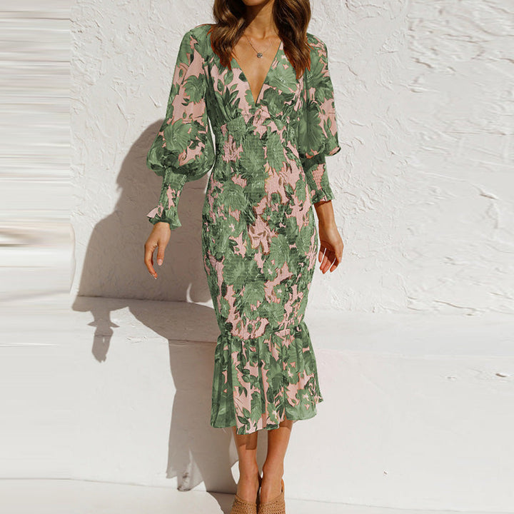 Kvinders Bodycon kjole med flæsekanter og glamorøst blomsterprint Stilla