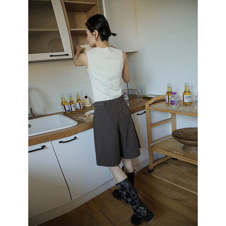 Dame elegante High-Waist-shorts med funktionel bælt og dekorativt foldedesign Stilla