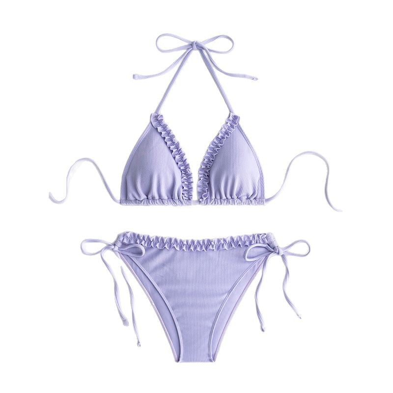 Dame Rynket Trekant Bikini Sæt Stilla 1750839758