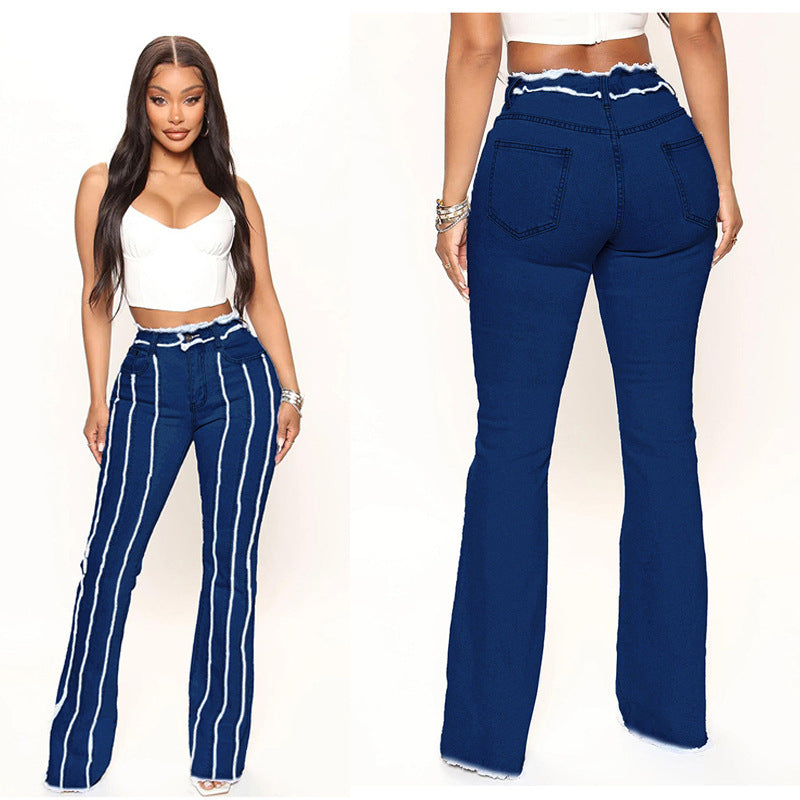 Dame flared jeans med ribbede detaljer og høj talje Stilla