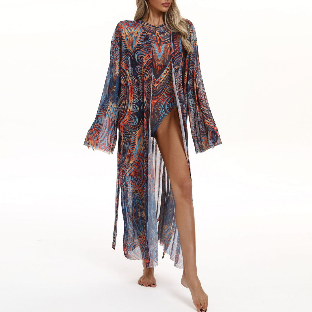 Dame Transparent Strandkimono med blomsterdesign Skovae