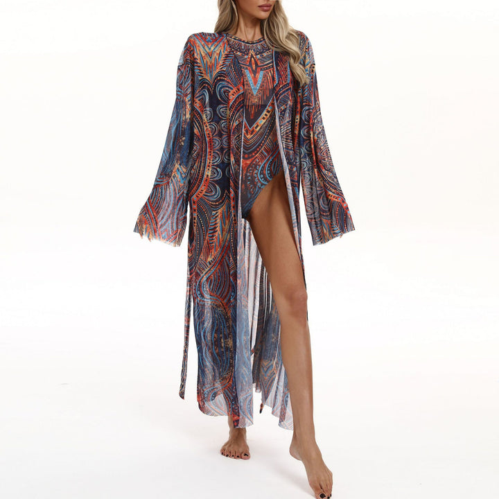 Dame Transparent Strandkimono med blomsterdesign Skovae