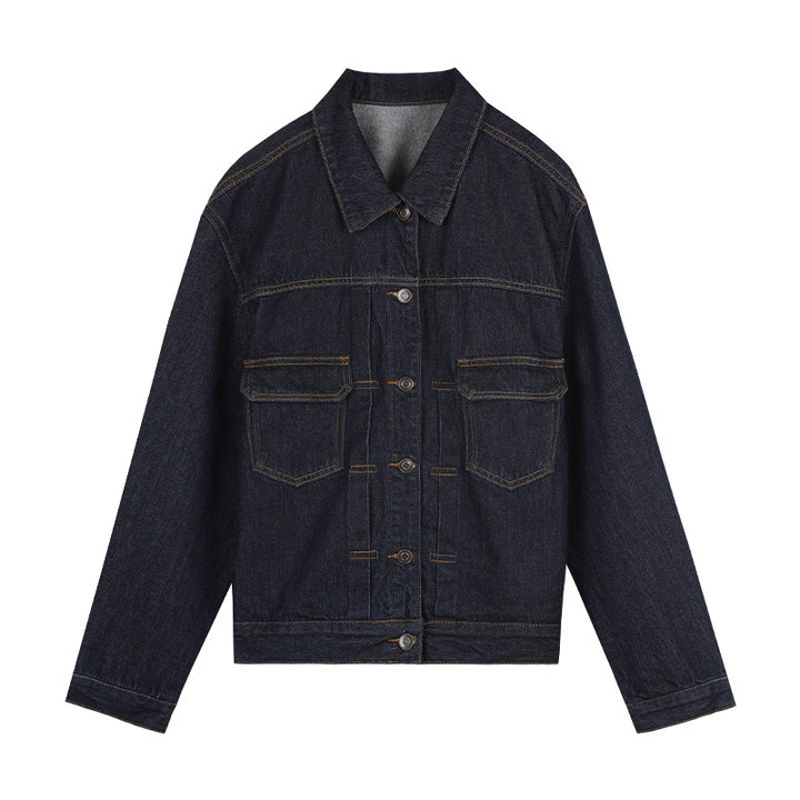 Dame klassisk denimjakke i tidløst design med påsatte lommer Stilla