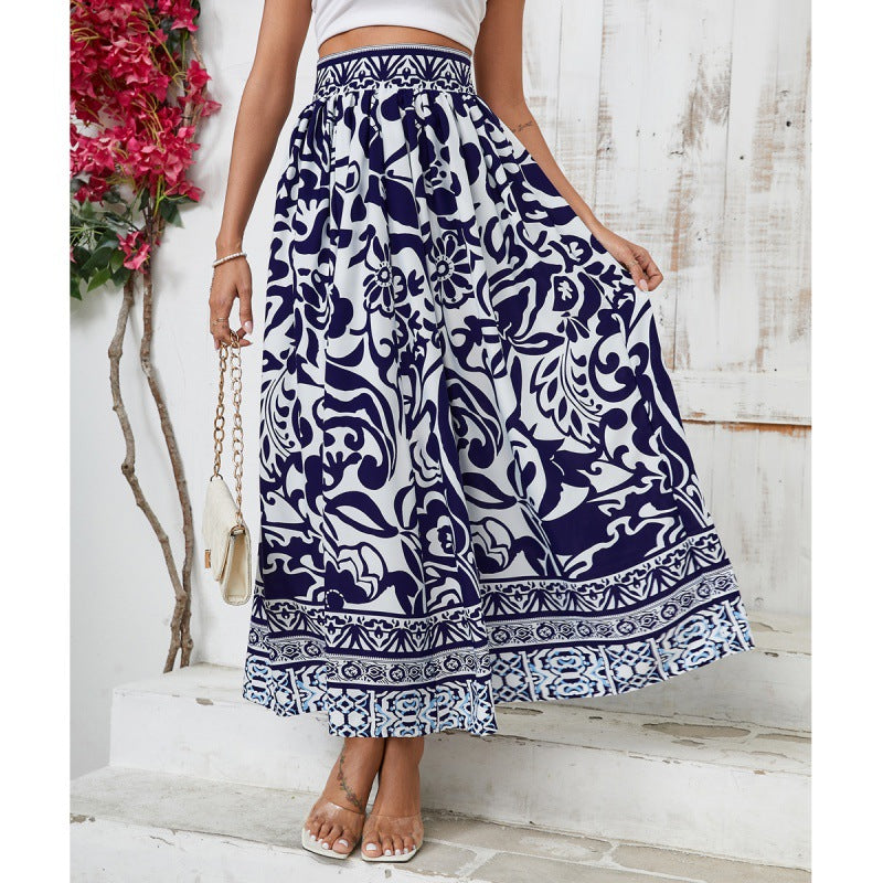 Dame blomsterprint maxi nederdel Stilla