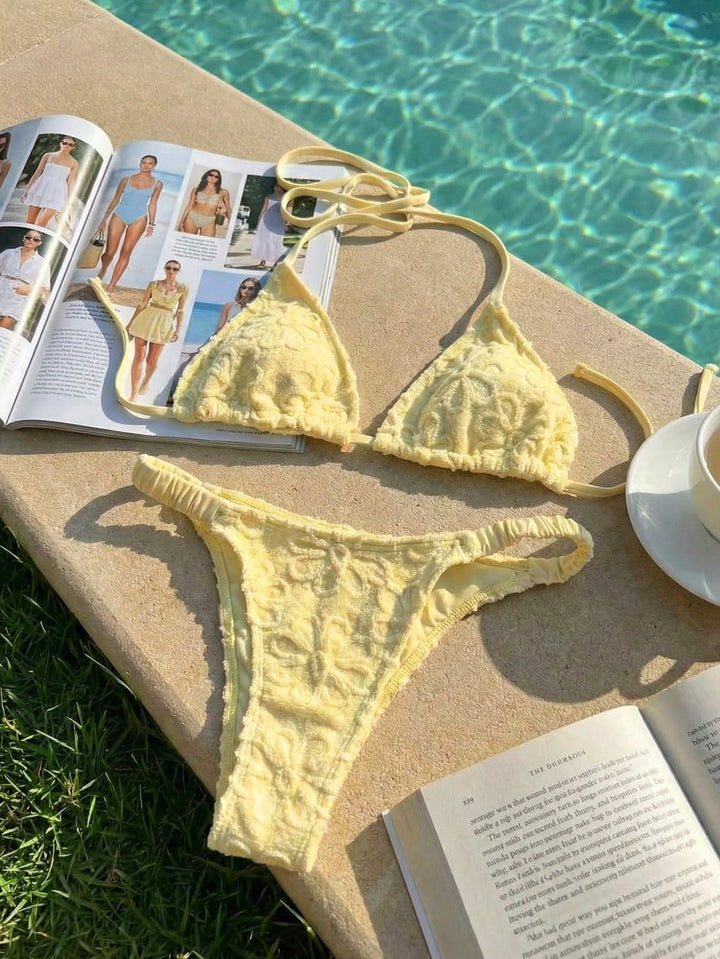 Dame Triangel-Bikini med blomsterformede broderier Skovae