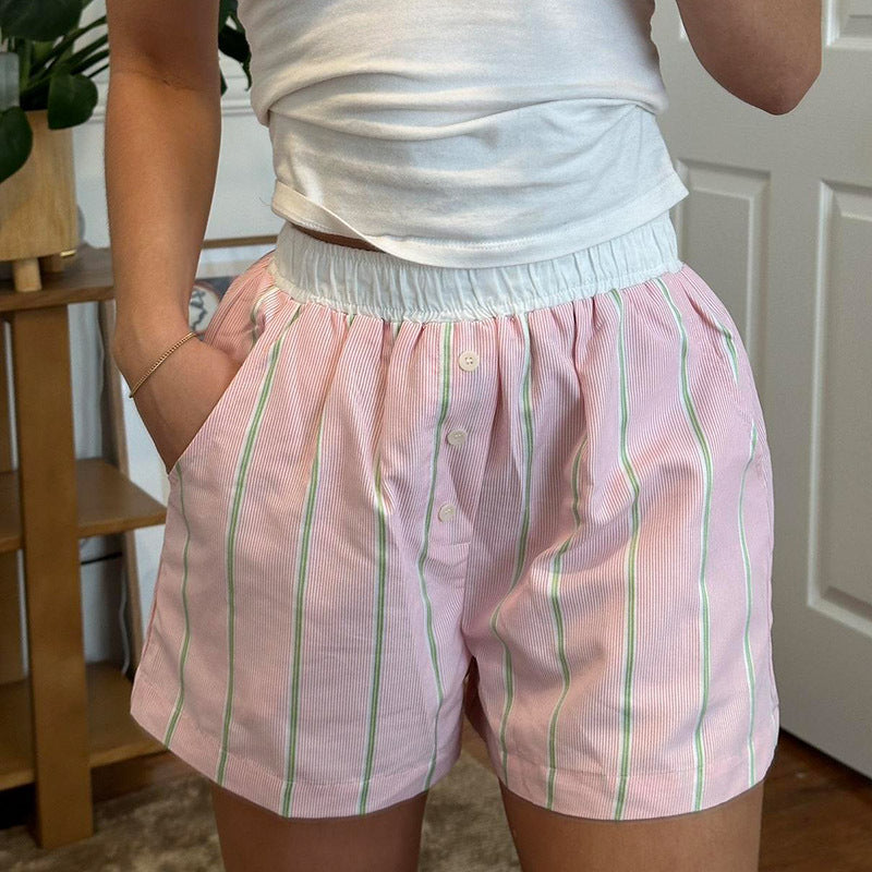 Dame afslappet kort pyjamasbuks med elastisk talje og bindebælte Skovae