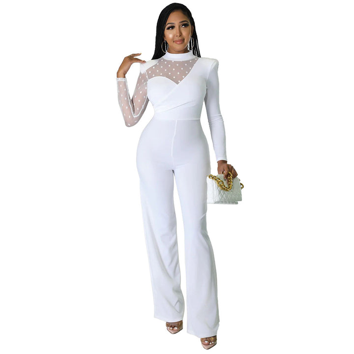 Dame Elegant Jumpsuit med transparente netdetaljer og stilfuldt design Stilla