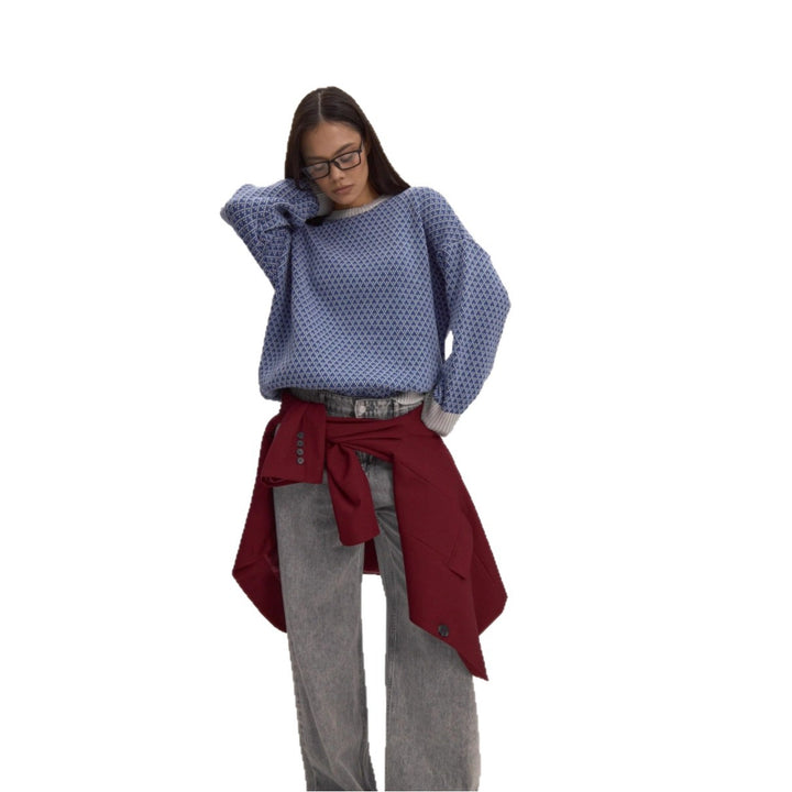 Kvinders strikket pullover med elegant zigzagmønster og blød rund halsudskæring Stilla