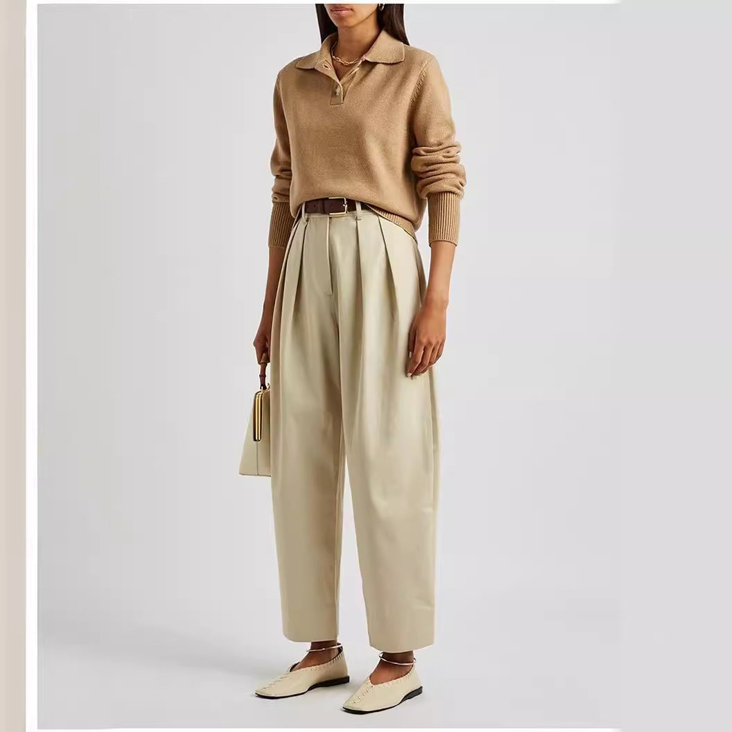 Dame elegant plissébukser med høj talje og bredskåret ben Stilla