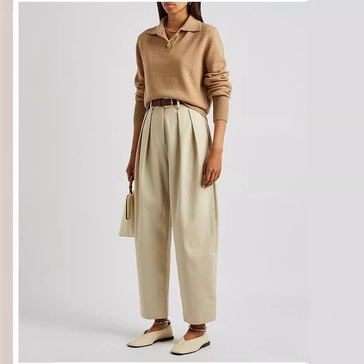 Dame elegant plissébukser med høj talje og bredskåret ben Stilla
