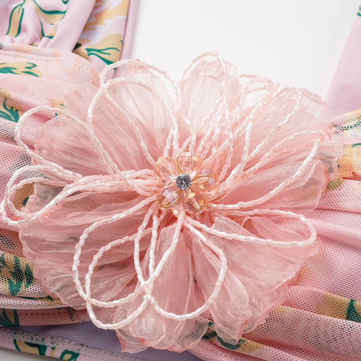 Dame bikini-sæt med blomsterdetaljer og luftig maxi-nederdel Skovae