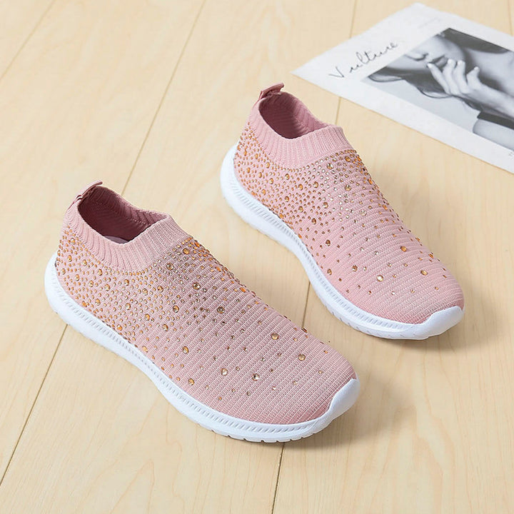 Dame modiske sneakers med rhinsten-applikationer og fleksibelt strik-overmateriale Stilla