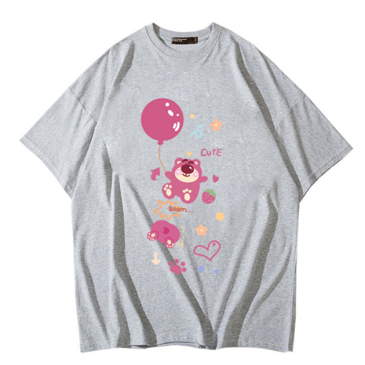 Dame Oversized T-shirt med legende bjørnemotiv og farverig grafiktryk Stilla