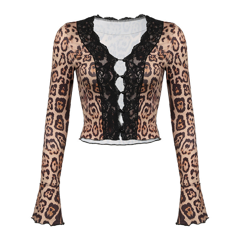 Damen Elegant geschnittenes Top mit animalischem Muster und Rüschendetails Skovae