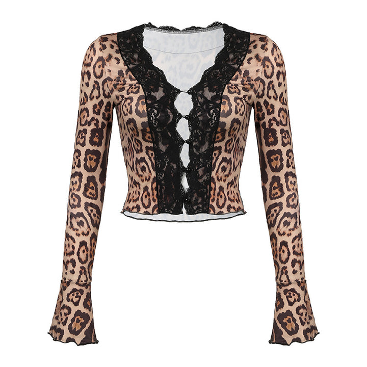 Damen Elegant geschnittenes Top mit animalischem Muster und Rüschendetails Skovae