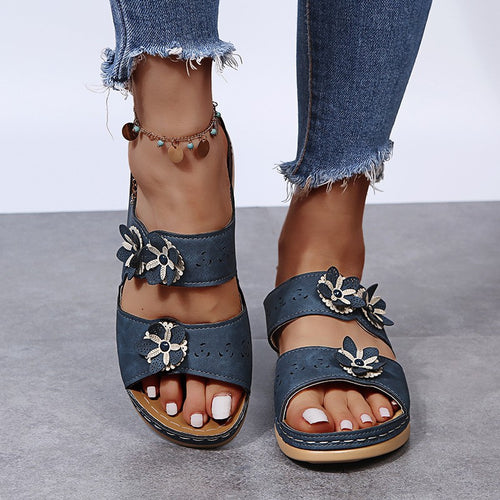 Dame Komfortable Blomster-sandaler med åben tå og anatomisk fodseng Stilla