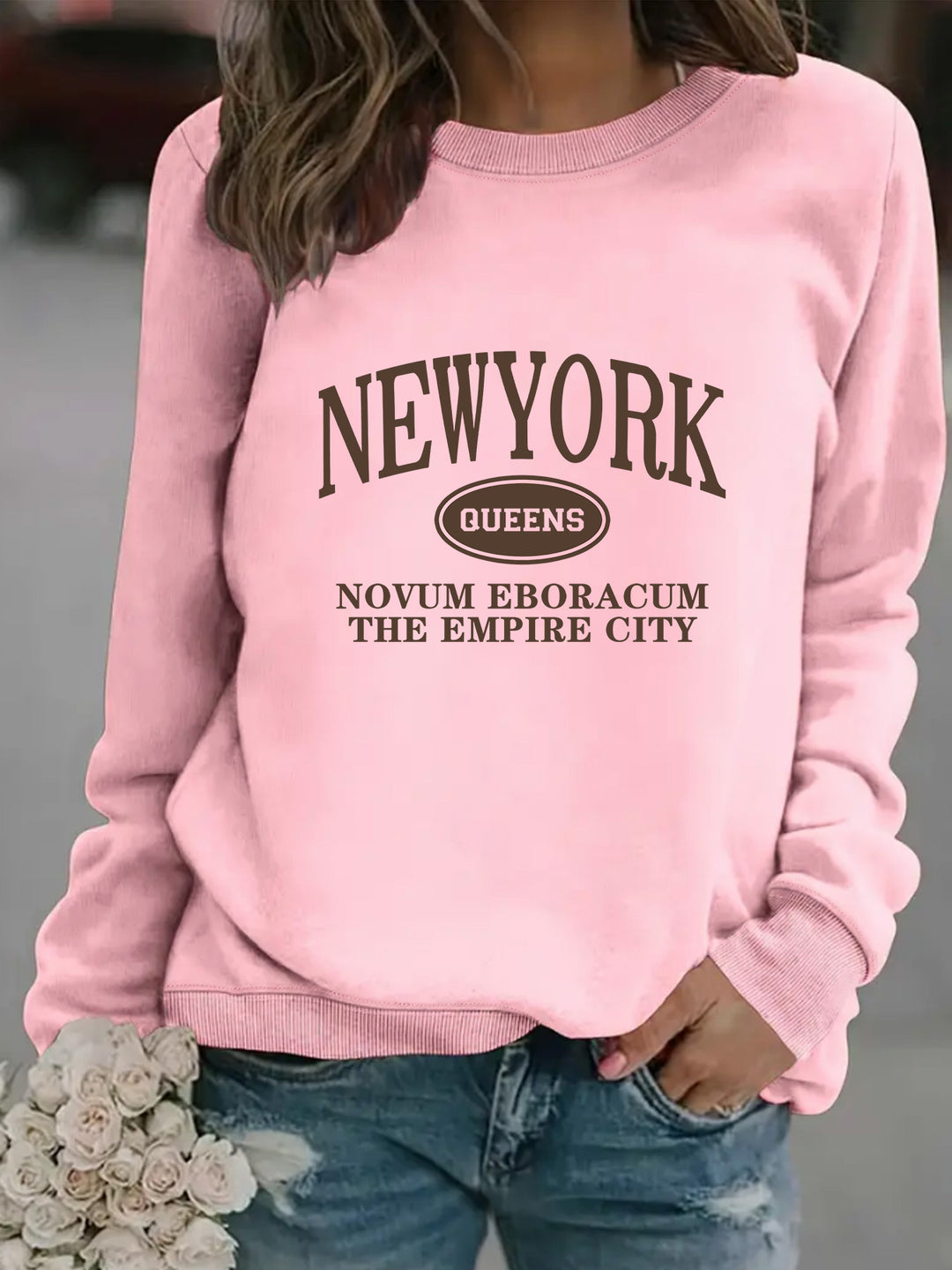 Kvinders sweatshirt med stilfuld New Yorker tekst Stilla