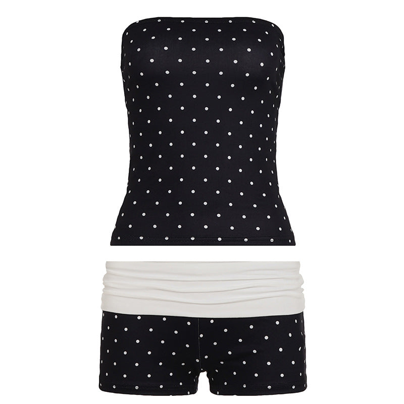 Damen Bandeau-Badeanzug mit Polka Dots und Shorts Skovae